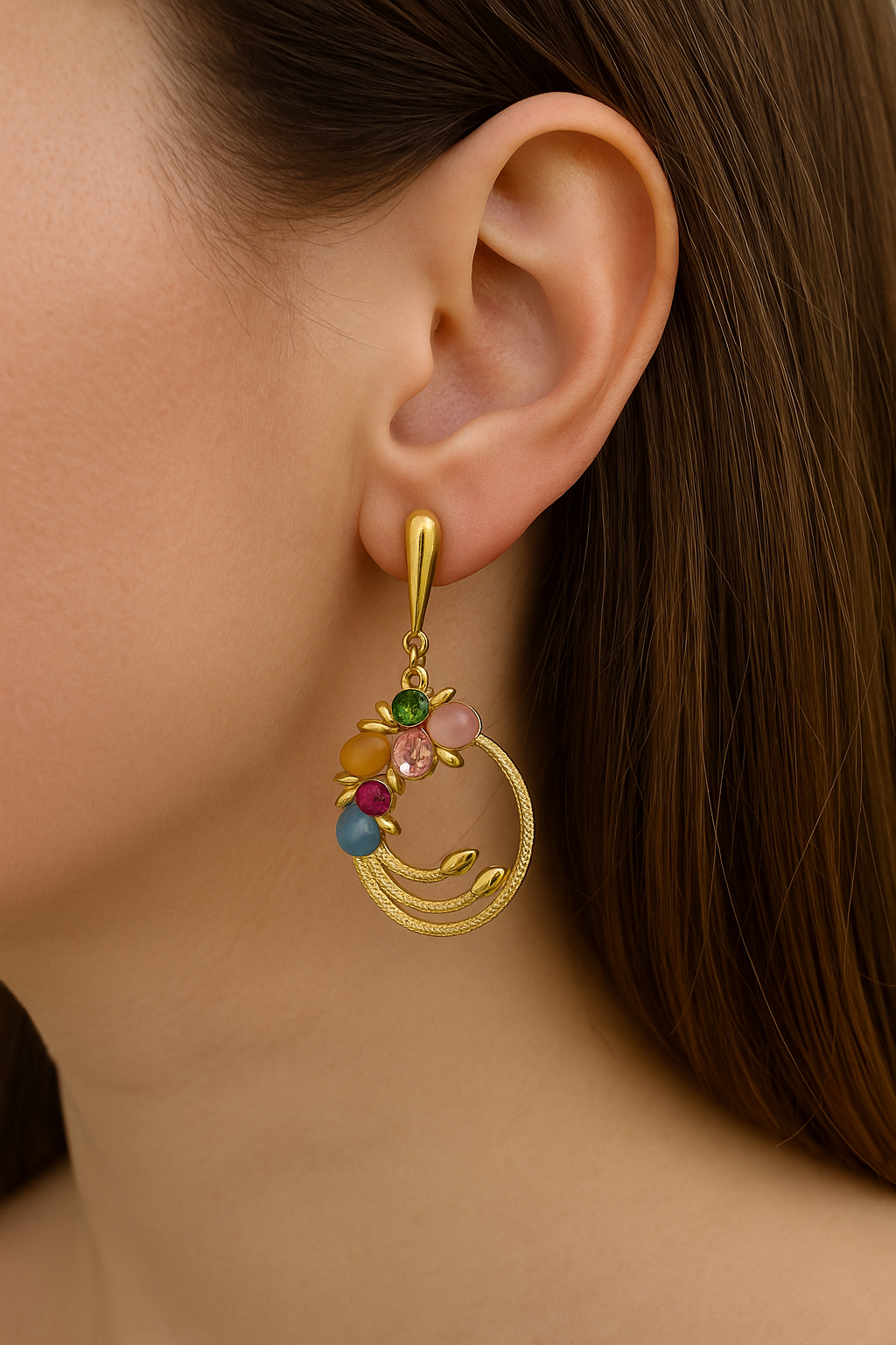 Golden bloom multi-color drop earrings