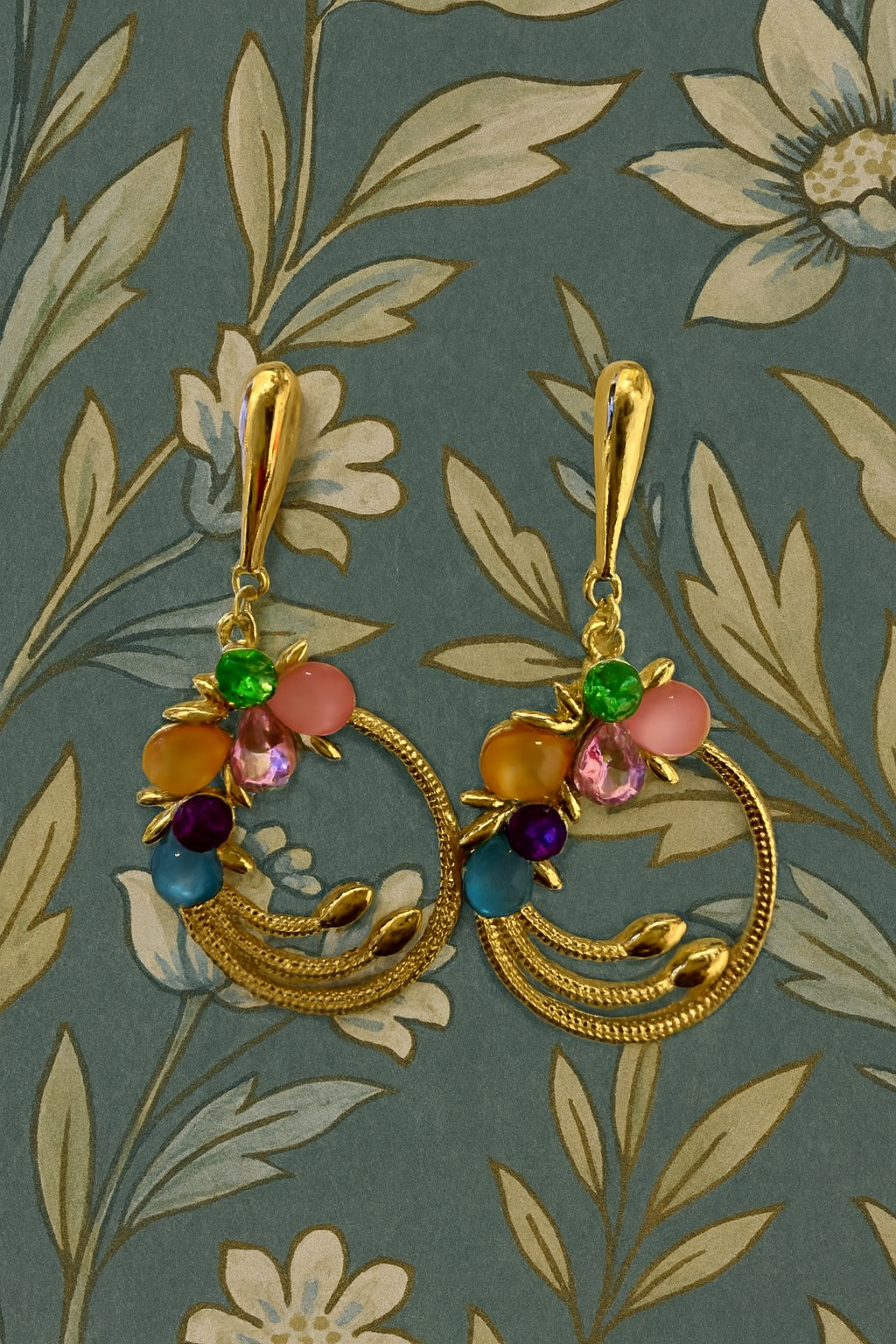 Golden bloom multi-color drop earrings