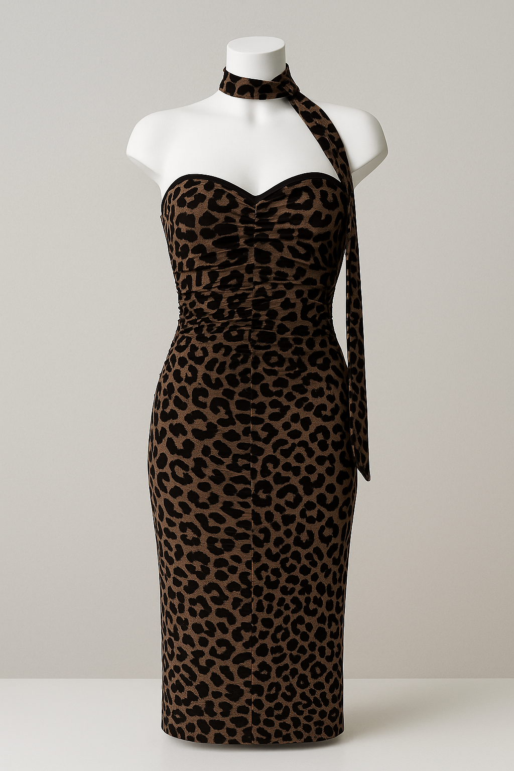 Savage Allure One-Shoulder Leopard Midi dress